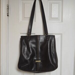Liz Claiborne Brown Leather VINTAGE Satchel Crossbody Purse Bag gold hardware‎